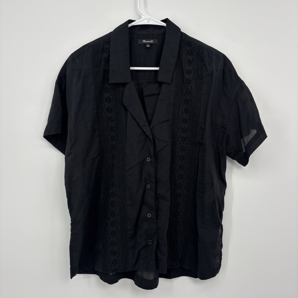 Madewell Black Embroidered Button Front Shirt Women's Small Boho Lightweight